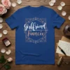 Girlfriend Fiancée t-shirt design with elegant white and rose gold lettering inside a decorative frame