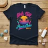Girls Trip Punta Cana 2025 text with palm trees and sunset graphic on a navy t-shirt