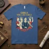 Girls Will Be Girls feminist t-shirt design featuring Rosie the Riveter, Statue of Liberty, Ruth Bader Ginsburg, and a suffragette