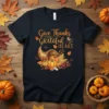 Give Thanks with a Grateful Heart t-shirt design featuring pumpkins, corn, and a horn of plenty
