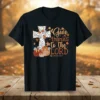 Give Thanks to the LORD PSALM 136:1 Christian Thanksgiving T-Shirt with cross and pumpkin design