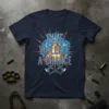 GIVE VIOLENCE A CHANCE text with explosive graphic and crossed axes on a navy blue t-shirt