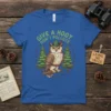 Give a Hoot Don't Pollute text with a vintage style owl wearing a green hat and forest graphic on a