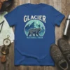 Glacier National Park t-shirt design with a bear walking in front of mountains under a crescent moon