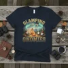 Glamping with my Gnomies t-shirt design featuring gnomes camping under the aurora borealis