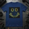 Glitch Smiley Face T-Shirt with neon yellow outline and circuit board background detail
