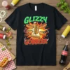Glizzy Gobbler t-shirt design featuring cartoon hot dogs with fun text and vibrant explosion graphics