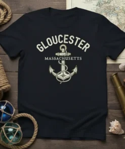 Gloucester Massachusetts anchor t-shirt design with vintage nautical style and text