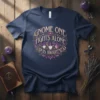 T-shirt with "Gnome One Fights Alone Lupus Awareness" text and gnome graphics, featuring purple ribbon and peace symbols