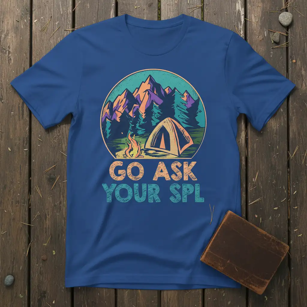 Go Ask Your Spl humorous camping quote t-shirt with vintage mountain and tent graphic