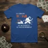 Blue t-shirt with white and orange text reading "GO DIRECTLY TO JAIL DO NOT PASS GO DO NOT BE PRESIDENT"