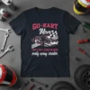 Go-Kart Mom Just Like A Regular Mom Only Way Cooler t-shirt design with graphic of go-karts and checkered flag