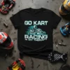 Black t-shirt with "GO KART RACING IS MY THERAPY" text and a graphic of a go-kart racer in motion