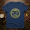 Go Luck Yourself text in a circular Celtic knot design on a navy blue t-shirt