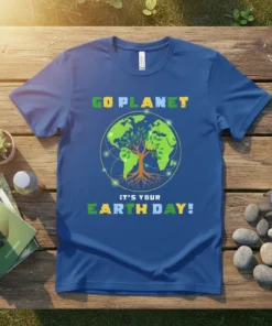 GO PLANET IT'S YOUR EARTH DAY! unique graphic design printed on comfortable cotton t-shirt