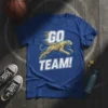 GO TEAM! text with a running tiger graphic on a royal blue t-shirt, perfect for sports enthusiasts