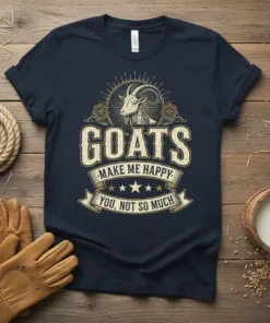 Goats Make Me Happy You, Not So Much funny quote t-shirt with goat illustration