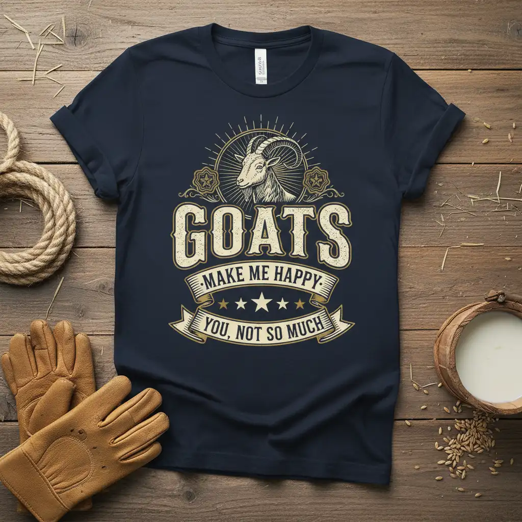 Goats Make Me Happy You, Not So Much quote t-shirt design with goat graphic