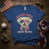 God Bless America Land of the Free dog t-shirt with patriotic sunglasses and scarf