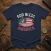 God Bless America T-Shirt with distressed American flag graphic and bold typography