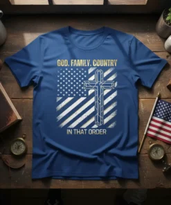 GOD. FAMILY. COUNTRY IN THAT ORDER unique graphic design printed on comfortable cotton t-shirt