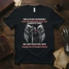 Black t-shirt with white and red text "God Gave His Archangels Weapons Because Even The Almighty Knew You Don't Fight