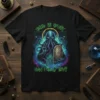 God Is Busy Can I Help You? Cthulhu T-Shirt with a cosmic background and tombstone graphic