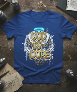 GOD IS DOPE. detailed graphic design printed on comfortable cotton t-shirt