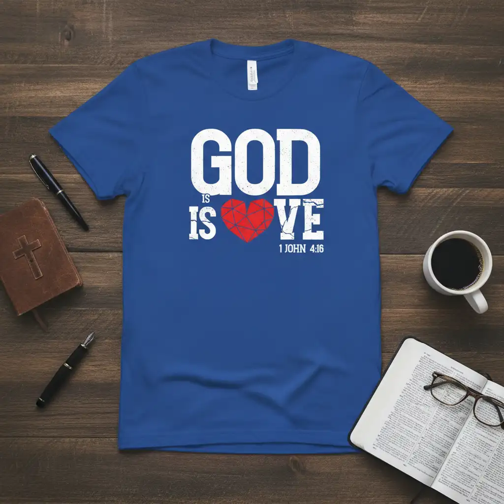 GOD IS LOVE 1 JOHN 4:16 detailed print printed on soft premium material creating a standout t-shirt