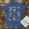 Christian T-Shirt with "God Says I Am" text and illustrations of a bee, caterpillar, ladybug, grasshopper, beetle, dragonfly, ladybug, snail