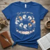 Christian t-shirt with "God Says You Are" text and a circle of horses, listing attributes like Special, Lovely, Precious, Unique