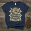 GOD WANTS FULL CUSTODY NOT JUST WEEKEND VISITS text design with wings and key graphic on a navy t-shirt