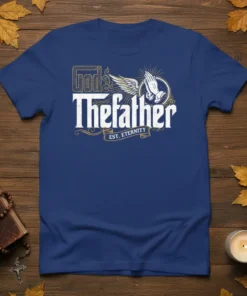 God and Thefather EST. ETERNITY Christian t-shirt design with praying hands and wings graphic