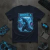 Godzilla T-Shirt featuring the iconic monster roaring with atomic breath in a city setting, surrounded by blue lightning effects