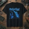 Godzillest collective t-shirt featuring a neon blue Godzilla silhouette against a cityscape
