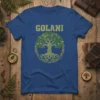 Golani t-shirt featuring a green Celtic Tree of Life design with intricate knotwork, representing heritage and nature