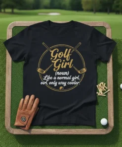 Golf Girl (noun) Like a normal girl, only way cooler text on a black t-shirt with golf club graphics