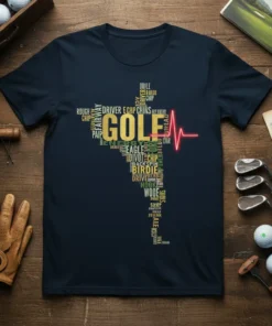 Golf Word Cloud Heartbeat Tee unique graphic design printed on comfortable cotton t-shirt