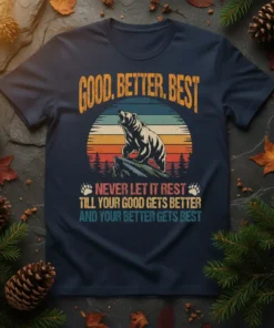 GOOD. BETTER. BEST. NEVER text design featuring creative typography on quality t-shirt