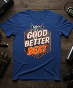 Good Better Best motivational t-shirt with a graphic of a rhino and bold text, suitable for gym and fitness enthusiasts