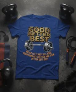 GOOD BETTER BEST NEVER text design featuring unique typography on quality t-shirt