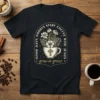 T-shirt with "Good Days Start Coffee With Jesus grow in grace" text and floral coffee cup graphic with a cross