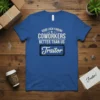 Blue t-shirt with white text "GOOD LUCK FINDING COWORKERS BETTER THAN US Traitor" in a distressed, vintage style, commemorating a