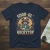Good Ol' Rockytop t-shirt design with a raccoon playing a banjo, wearing sunglasses and a hat