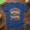 Goodbye Kindergarten On My Way To 1st Grade text with vintage train graphic on a blue t-shirt