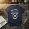 GOODBYE MIDDLE SCHOOL HELLO HIGH SCHOOL text with crossed pencils and graduation scroll graphic on a navy t-shirt