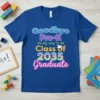 Goodbye Pre-K On My Way To Be Class of 2035 Graduate text design on a blue t-shirt with colorful typography