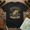 Black t-shirt with "Gopher Hunter" text and graphic of a gopher emerging from the ground with crossed rifles