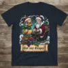 Christmas t-shirt design featuring Santa Claus in a sleigh with a duck, text "Got any Grapes?"