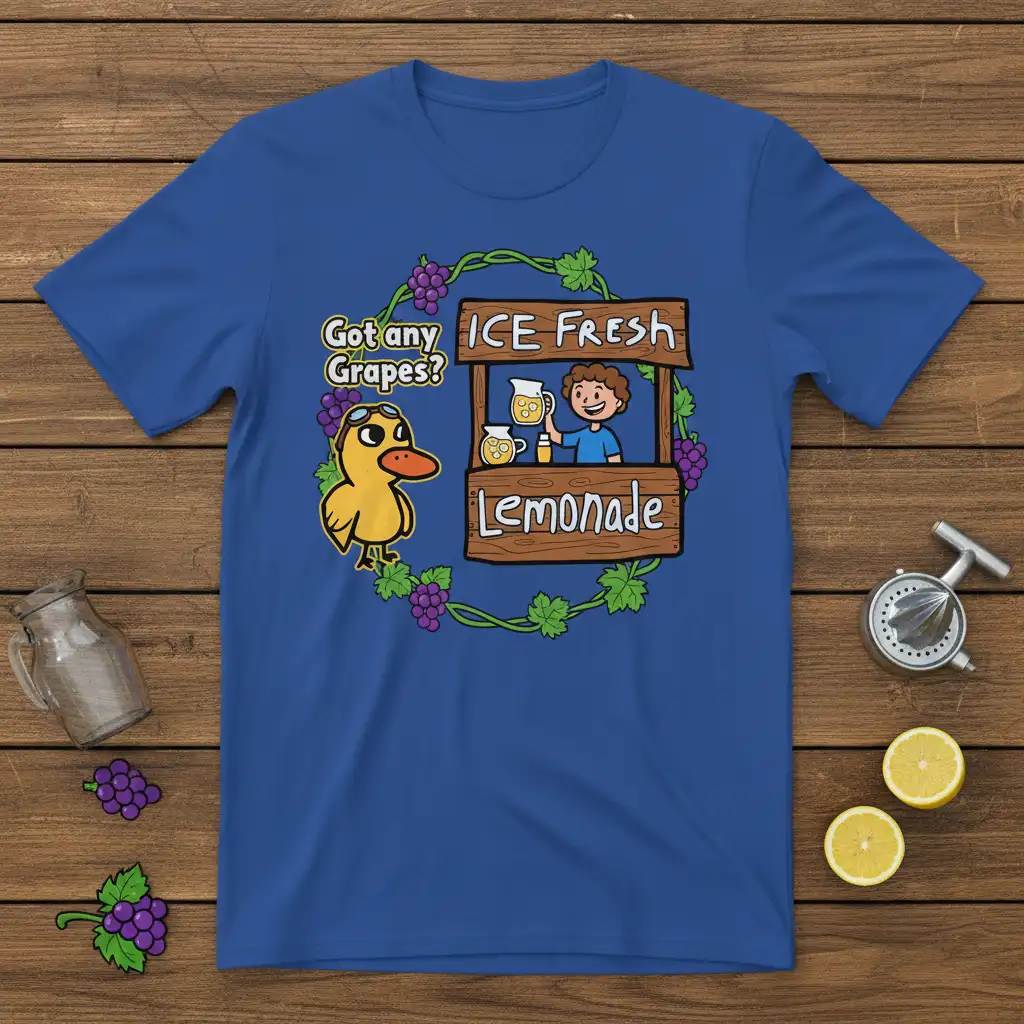 Got any Grapes ICE FRESH Lemonade bold typography printed on durable material creating a standout t-shirt